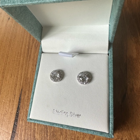 Sterling Silver Halo-Diamond Earrings - Picture 3 of 6